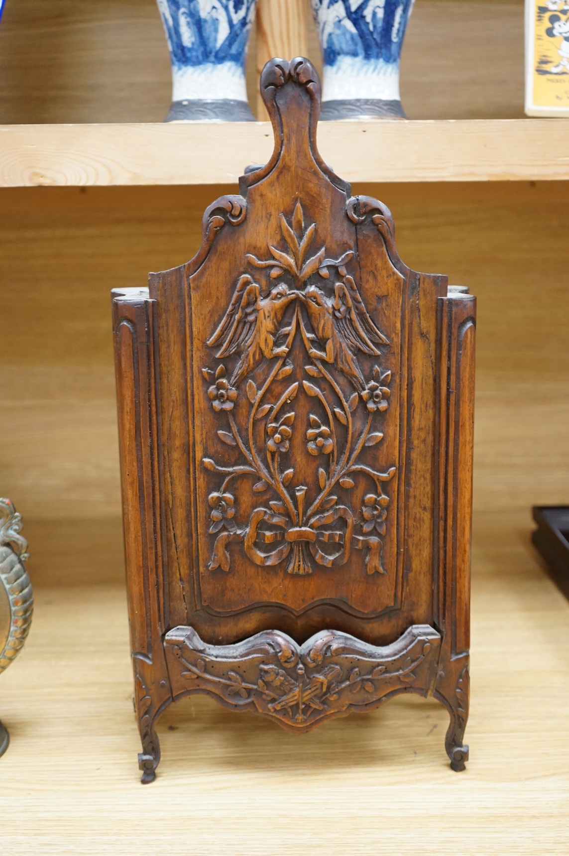 A 19th century carved walnut novelty ' French armoire' candle box 50cm